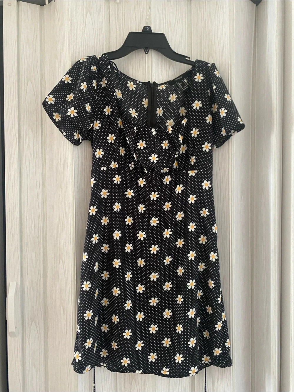 Forever 21 Black Mini Dress with White & Yellow Daisy Print